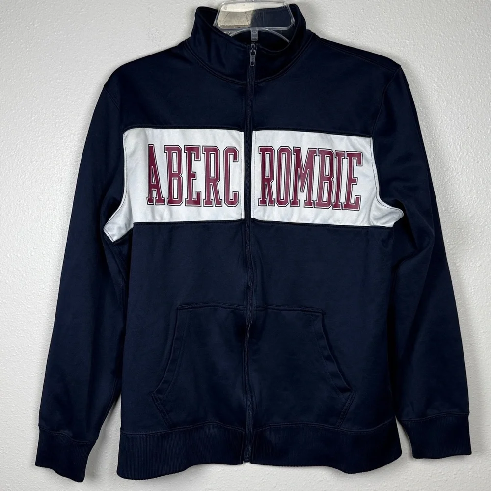 Abercrombie & Fitch Track‎ Jacket Spellout Womens M Navy Full Zip Athletic Read